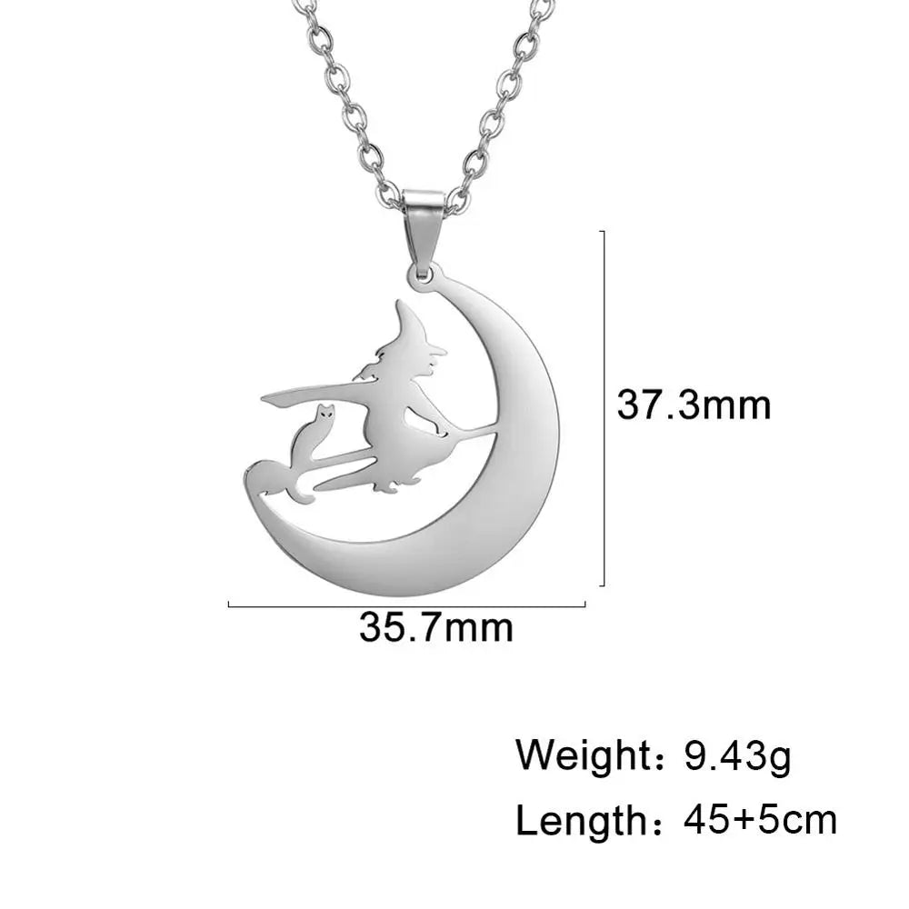 Skyrim Fairy Elf Pendant Necklace for Women Girls Angel Wings Moon Necklaces Stainless Steel Neck Chain Romantic Witch Jewelry