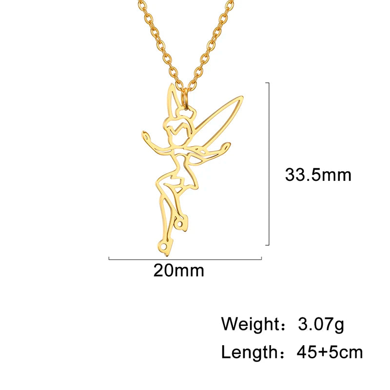 Skyrim Fairy Elf Pendant Necklace for Women Girls Angel Wings Moon Necklaces Stainless Steel Neck Chain Romantic Witch Jewelry