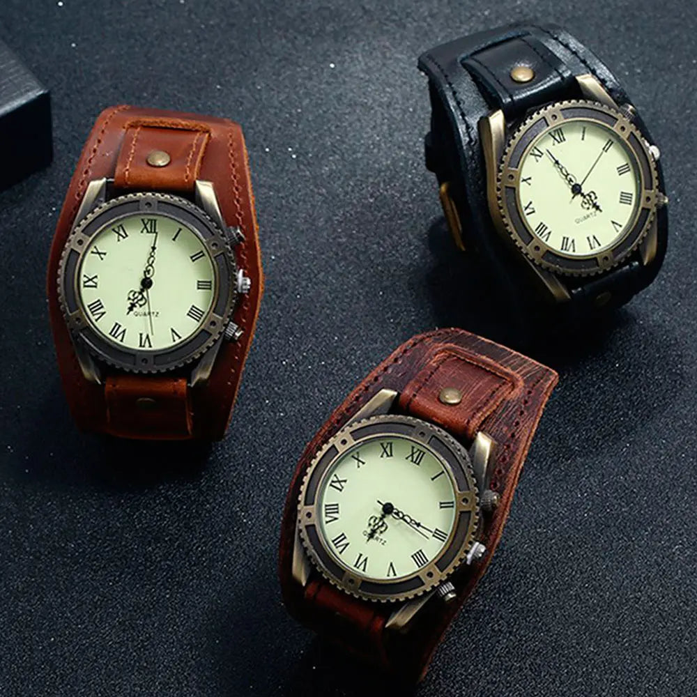 Hot Selling Vintage Cow Leather Bracelet Watch Men Women Wrist Watches Roman Numerals Casual Quartz Watch Relogio Feminino