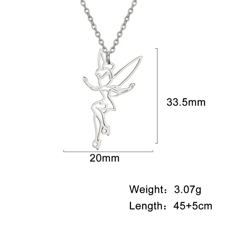 Skyrim Fairy Elf Pendant Necklace for Women Girls Angel Wings Moon Necklaces Stainless Steel Neck Chain Romantic Witch Jewelry