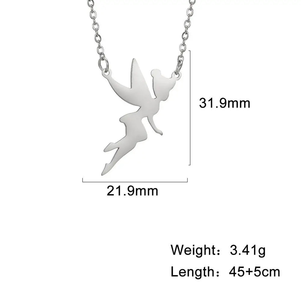 Skyrim Fairy Elf Pendant Necklace for Women Girls Angel Wings Moon Necklaces Stainless Steel Neck Chain Romantic Witch Jewelry