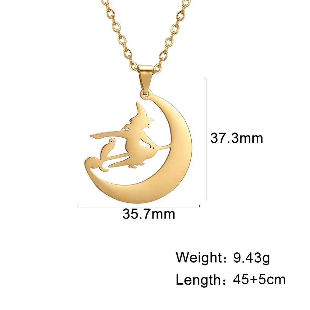 Skyrim Fairy Elf Pendant Necklace for Women Girls Angel Wings Moon Necklaces Stainless Steel Neck Chain Romantic Witch Jewelry