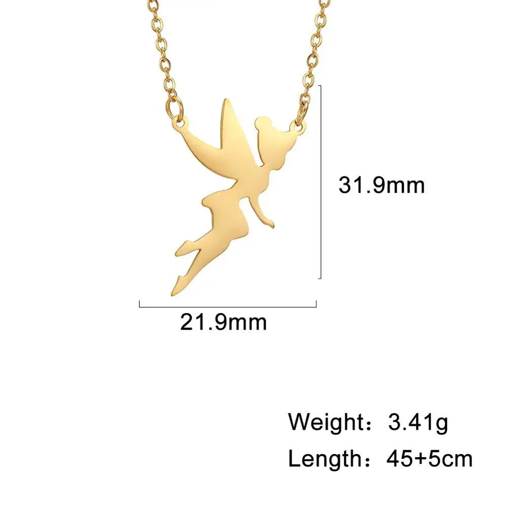 Skyrim Fairy Elf Pendant Necklace for Women Girls Angel Wings Moon Necklaces Stainless Steel Neck Chain Romantic Witch Jewelry