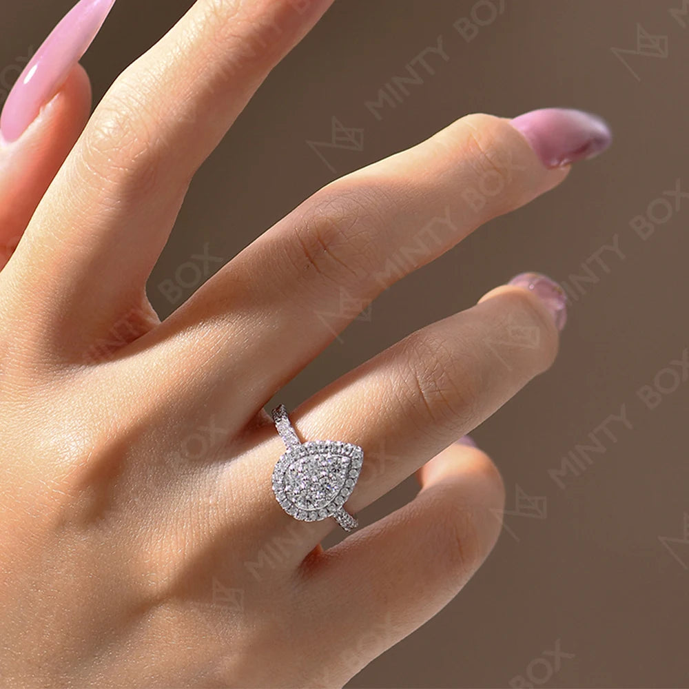 MINTYBOX S925 Sterling Silver Moissanite Engagement Halo Rings for Women 1.15ctw Lab Diamond Ring 18K Gold Plated Fine Jewelry