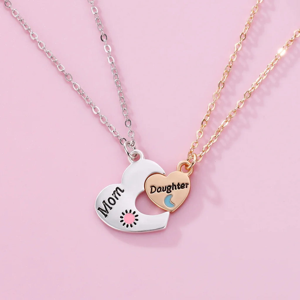 2Pcs Mom Daughter Necklace for Women Girls Fashion Moon Heart Geometry Clavicle Chain Jewelry Trendy Accessories Gifts 2024