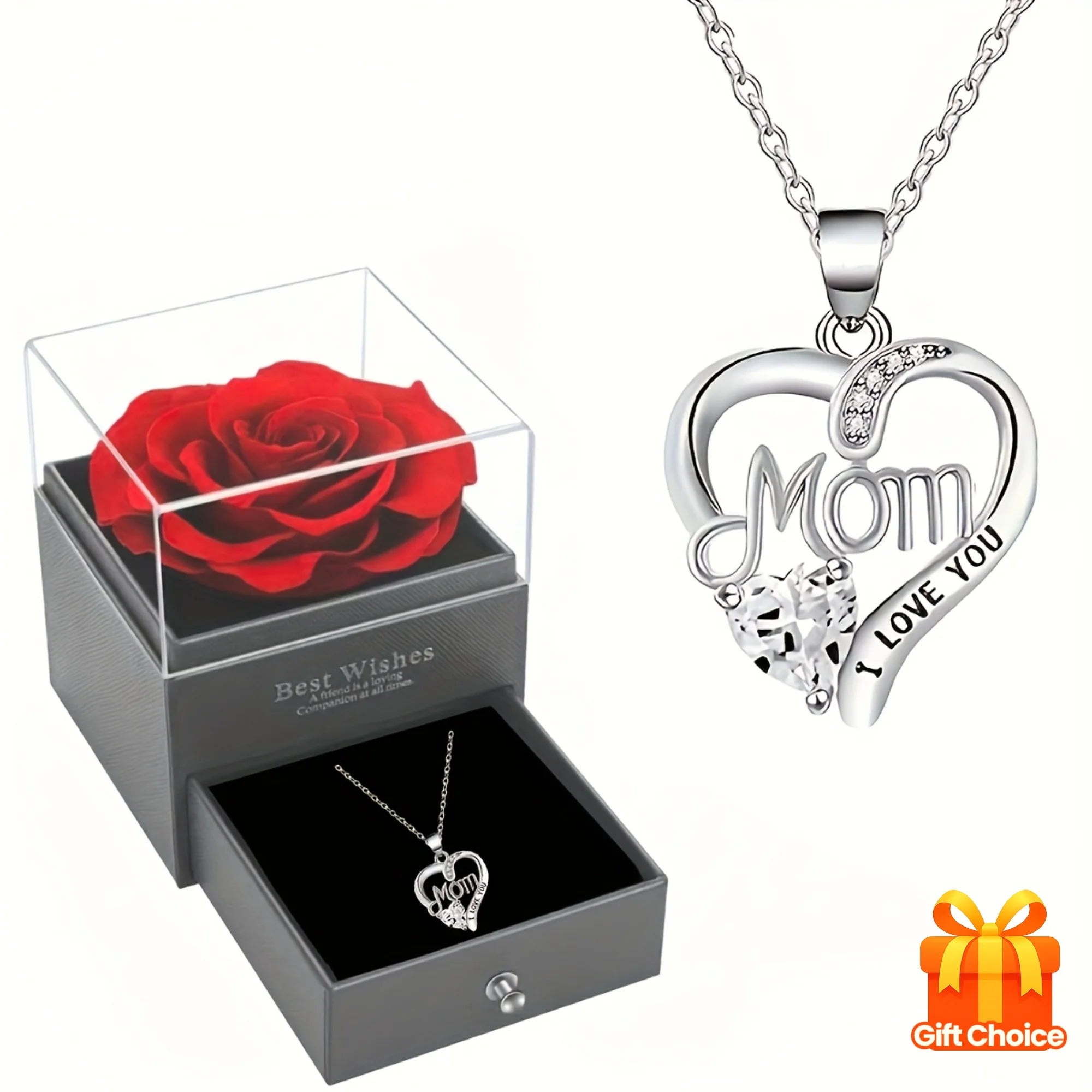 Red rose high-end jewelry gift box, MOM pendant necklace, suitable for Mother's Day, Thanksgiving, Christmas, Valentine's Day
