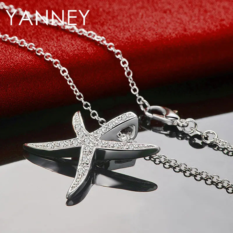 Fashion 925 Sterling Silver 16-30 Inches 30MM Starfish Zircon Necklace For Women Charm Jewelry Party Gift Wedding
