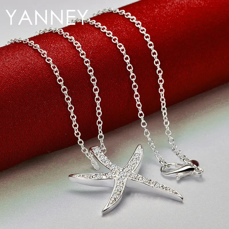 Fashion 925 Sterling Silver 16-30 Inches 30MM Starfish Zircon Necklace For Women Charm Jewelry Party Gift Wedding