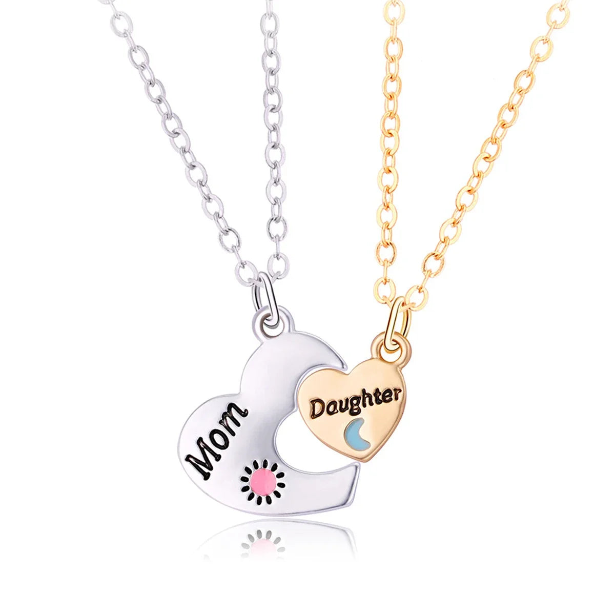 2Pcs Mom Daughter Necklace for Women Girls Fashion Moon Heart Geometry Clavicle Chain Jewelry Trendy Accessories Gifts 2024