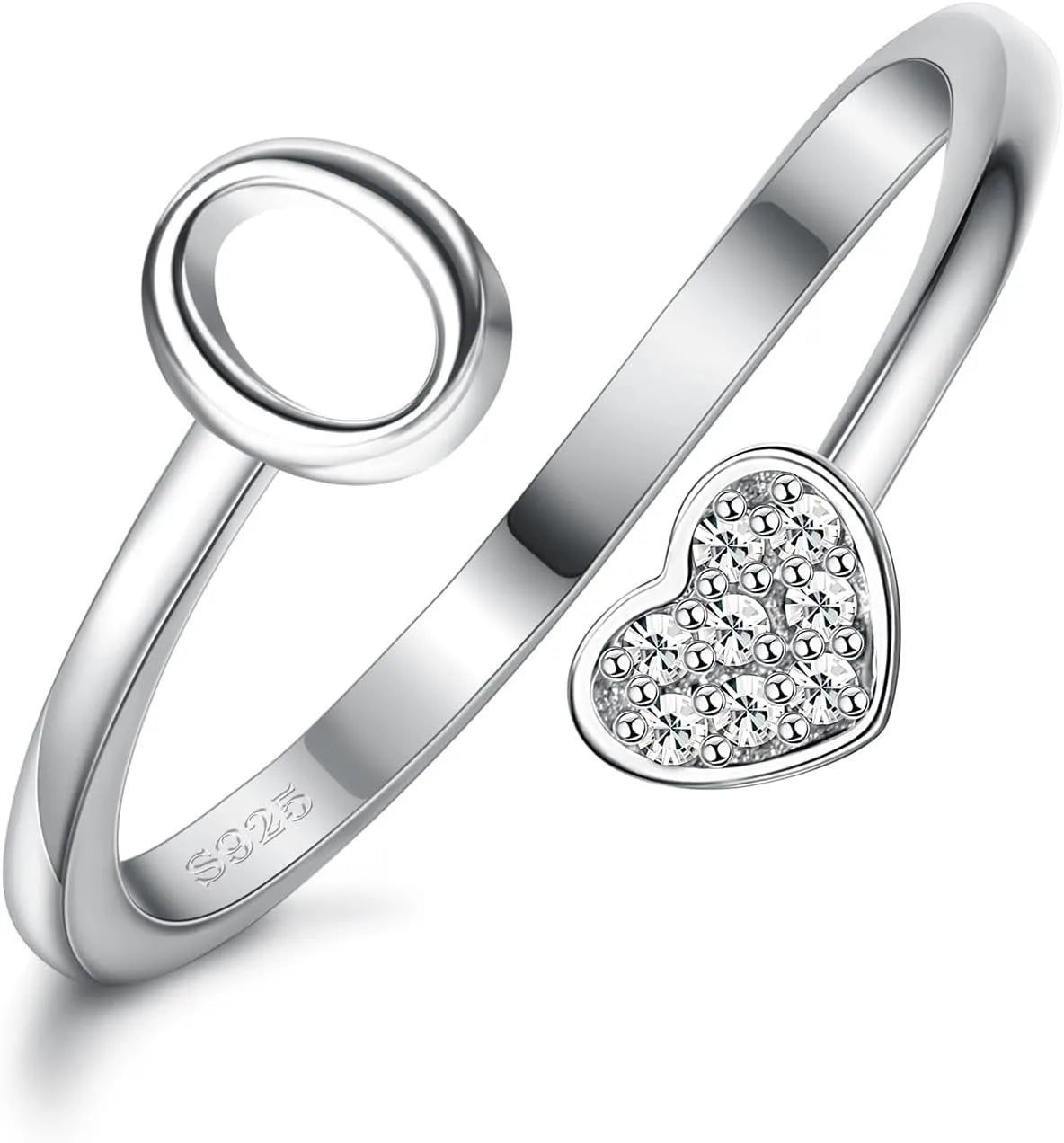 Fansilver Initial Rings 925 Sterling Silver Heart Initial Stackable Adjustable Ring Cute Heart Alphabet Rings Gift for Her