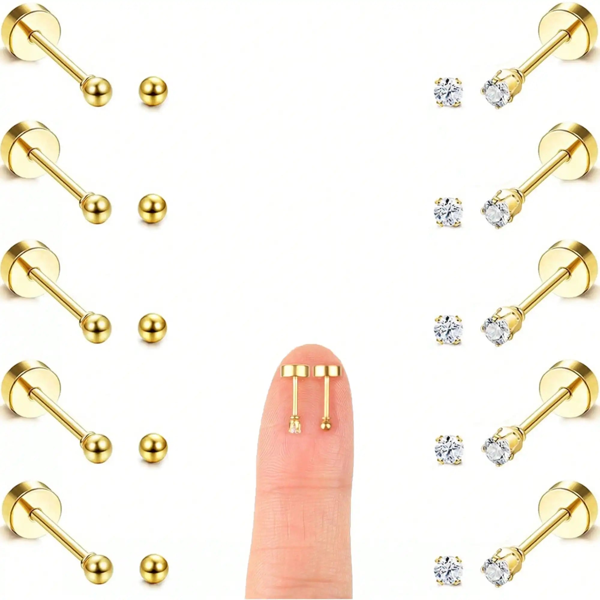 10 Pair 2mm Tiny Gold