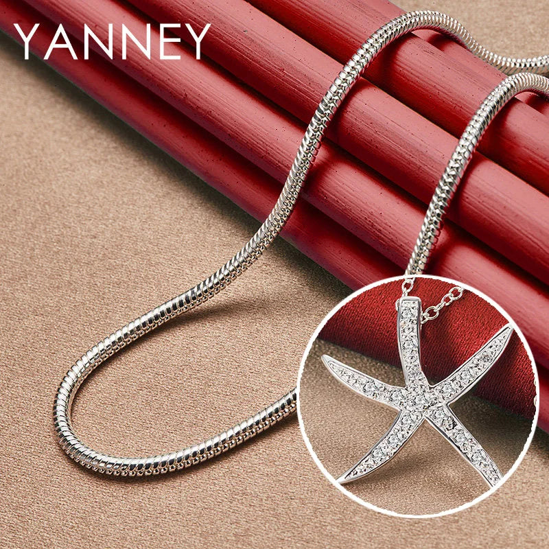 Fashion 925 Sterling Silver 16-30 Inches 30MM Starfish Zircon Necklace For Women Charm Jewelry Party Gift Wedding