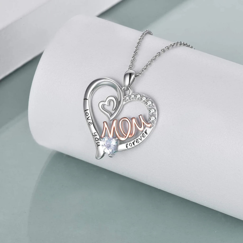 1pc I Love You Forever Mom Zircon Necklace for Women Exquisite Heart Pendant Clavicle Chain DIY Trendy Jewelry Mother's Day Gift