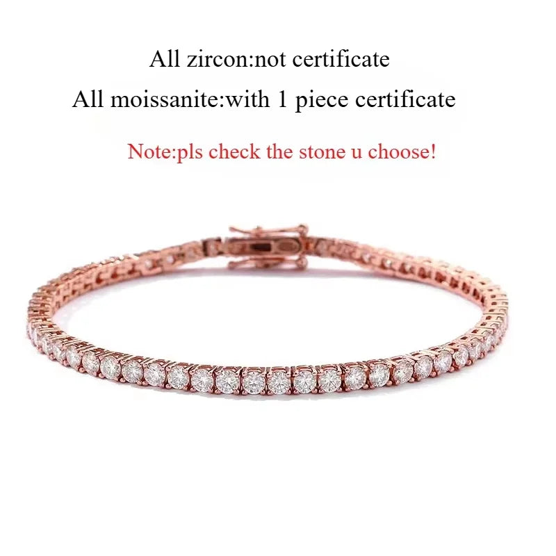 Smyoue 18k Gold Plated Moissanite Tennis Bracelet for Women 3/4/5mm Classic 925 Sterling Silver Certified Bracelet for Men Chain