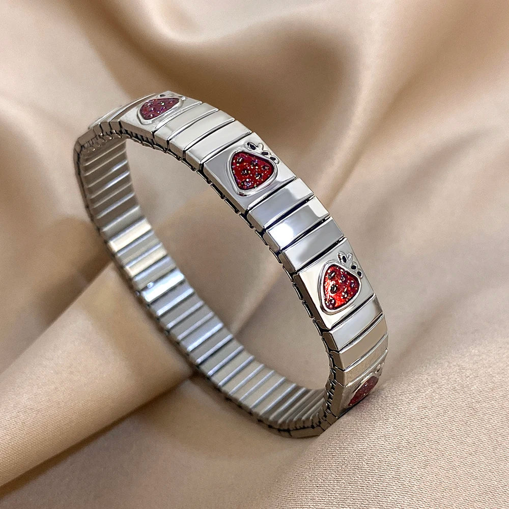 New Stainless Steel Strawberry Pepper Cherry Pendant Elastic Bangles Bracelets Fashion Women's Men Adjustable Waterproof Jewelry