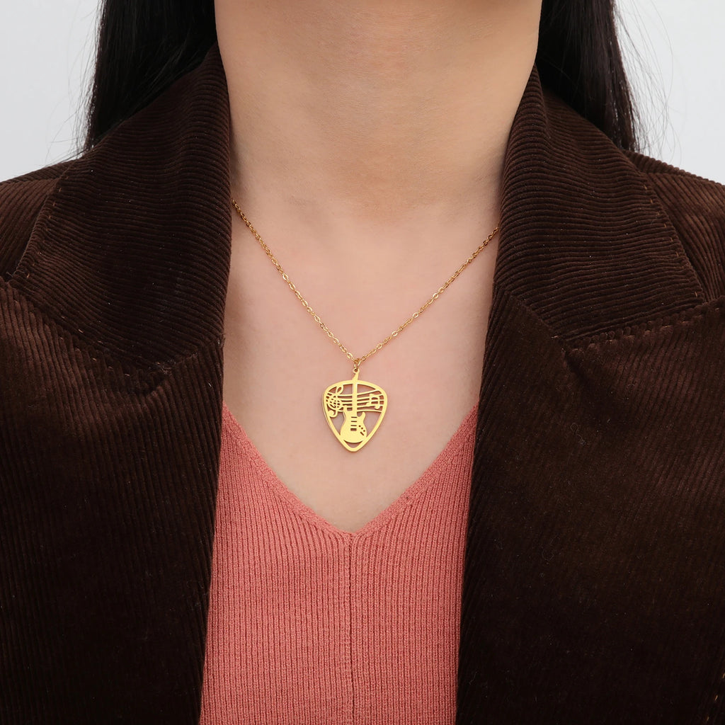 Skyrim Violin Love Rune Moon Octagonal Star Pendant Stainless Steel Necklace Women's Fashion Party Valentine's Day Gift Jewelry