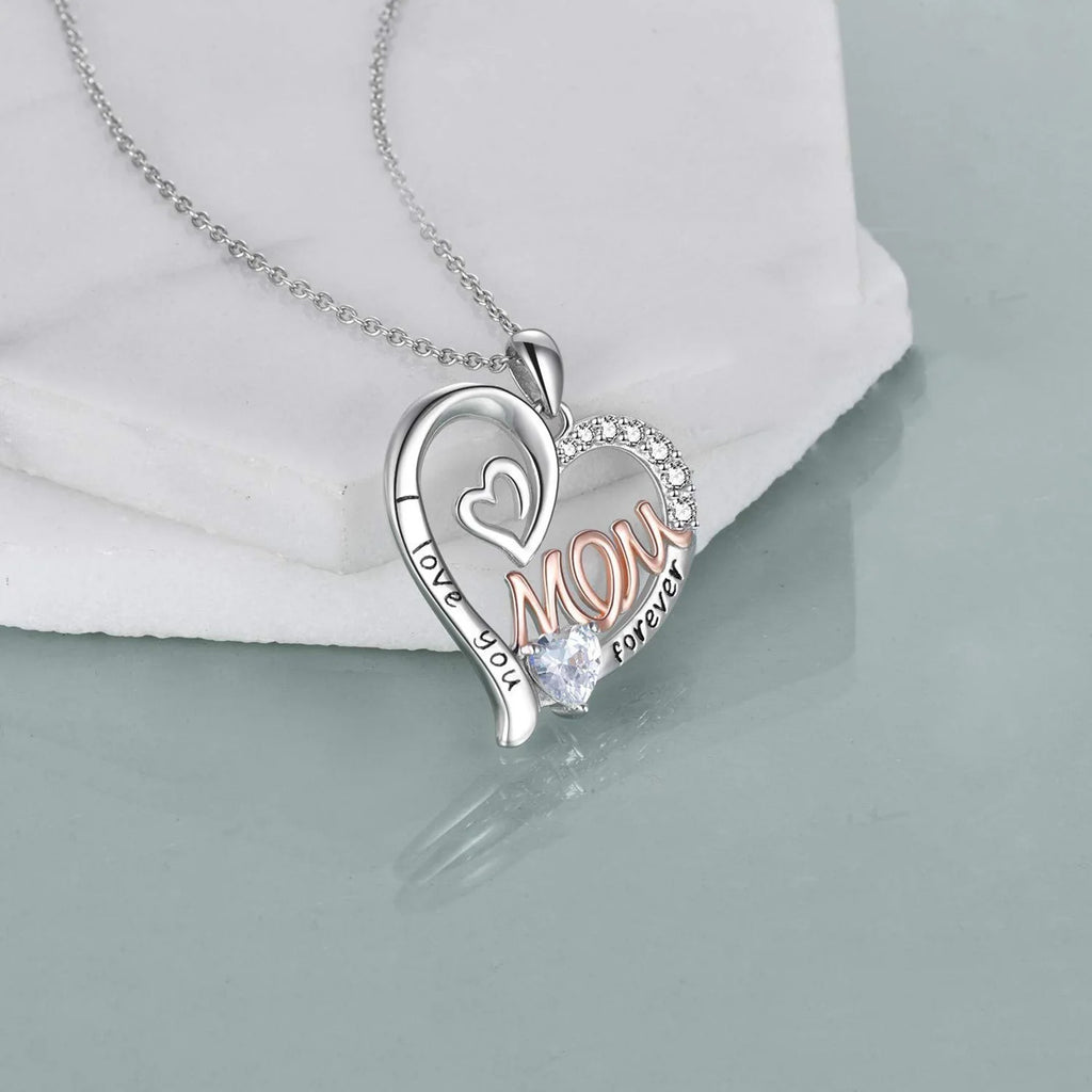 1pc I Love You Forever Mom Zircon Necklace for Women Exquisite Heart Pendant Clavicle Chain DIY Trendy Jewelry Mother's Day Gift