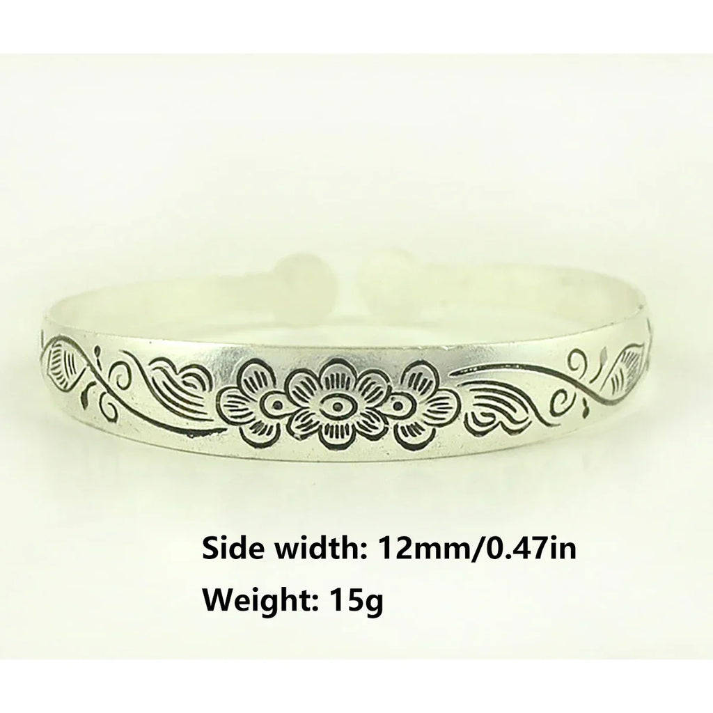 New Retro Cuff Bracelets Tibetan Silver Metal Carving Fish Elephant Flower Bangles Vintage Gypsy Jewelry Female Gifts