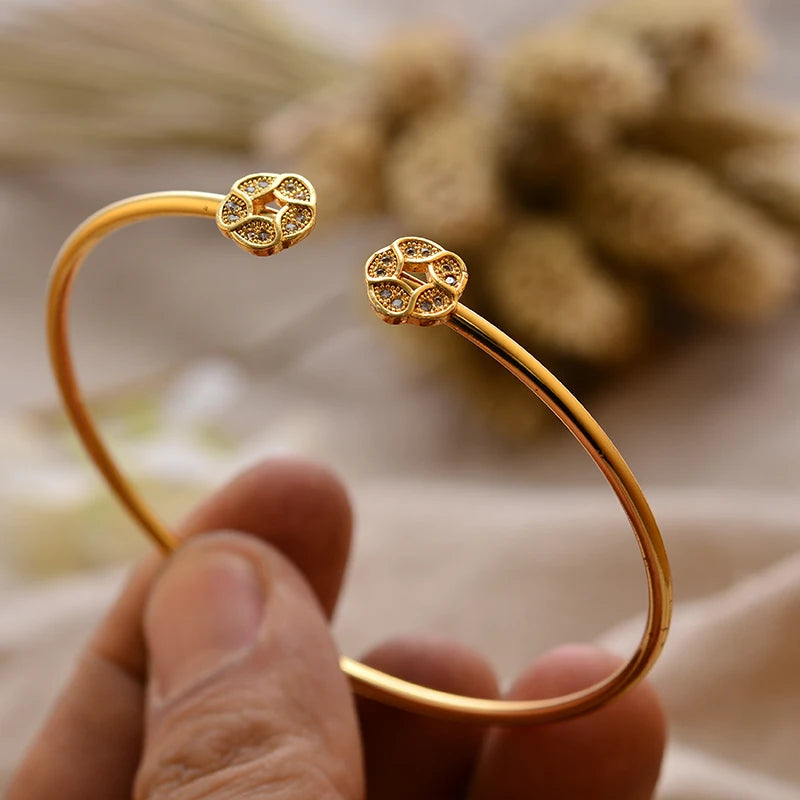 24K Gold Color Arabic Copper Bracelets for Women Men | Dubai Style Adjustable Openable Bangle | Hypoallergenic Unisex Fashion Je