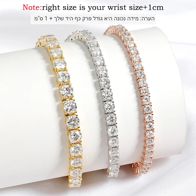 Smyoue 18k Gold Plated Moissanite Tennis Bracelet for Women 3/4/5mm Classic 925 Sterling Silver Certified Bracelet for Men Chain