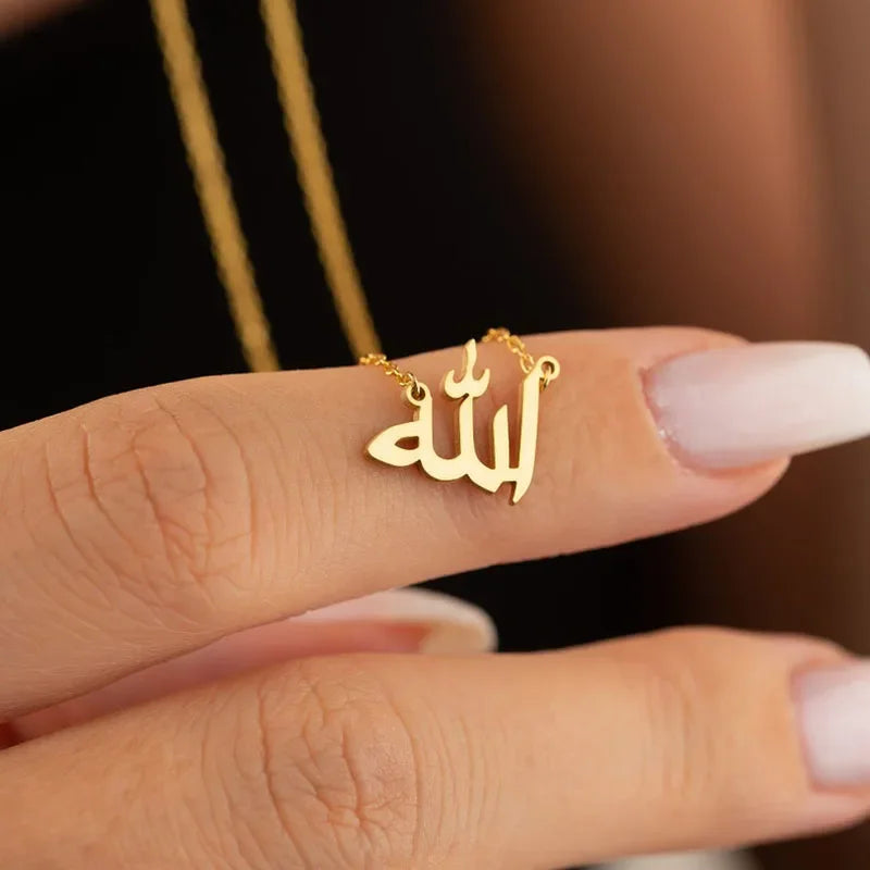 Allah Necklaces For Women Men Arabic Nameplate Jewelry Stainless Steel Letter Choker Necklace Lucky Amulet Muslim Bijoux Femme