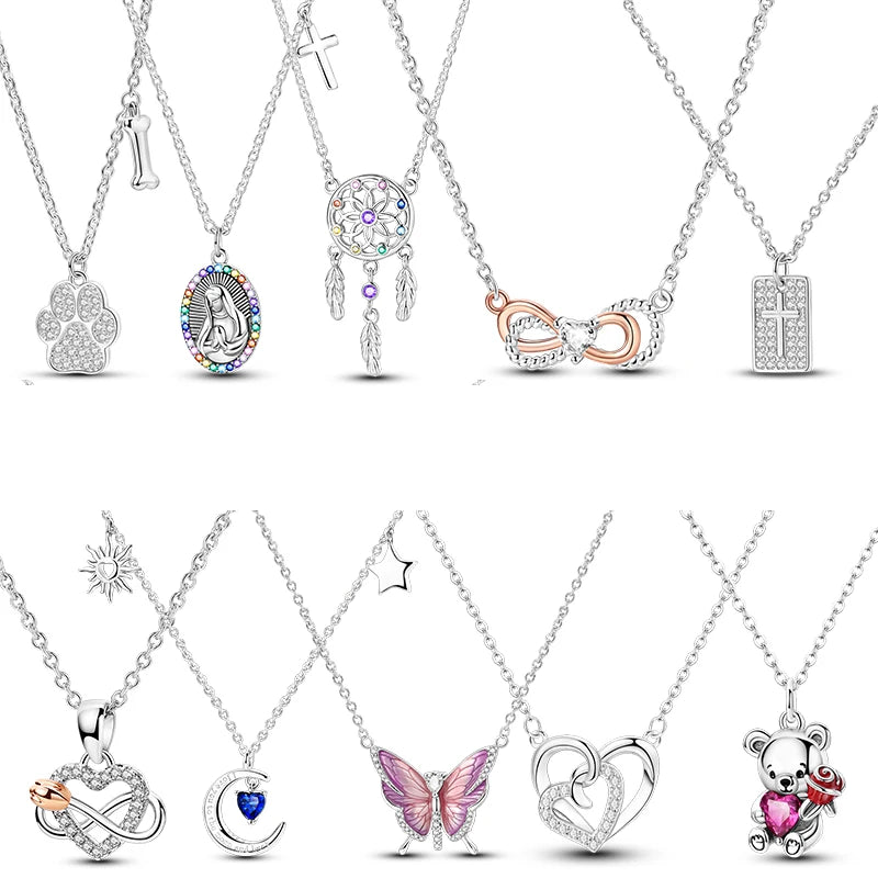 Original 925 Silver Necklace For Woman Heart Shape Moon Dreamcatcher Jewelry Gift