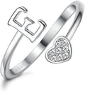 Fansilver Initial Rings 925 Sterling Silver Heart Initial Stackable Adjustable Ring Cute Heart Alphabet Rings Gift for Her