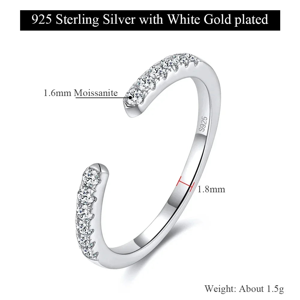 LinkerLove Half Eternity Moissanite Open Ring for Women Stackable Wedding Band S925 Sterling Silver Diamond Rings Jewelry Gifts