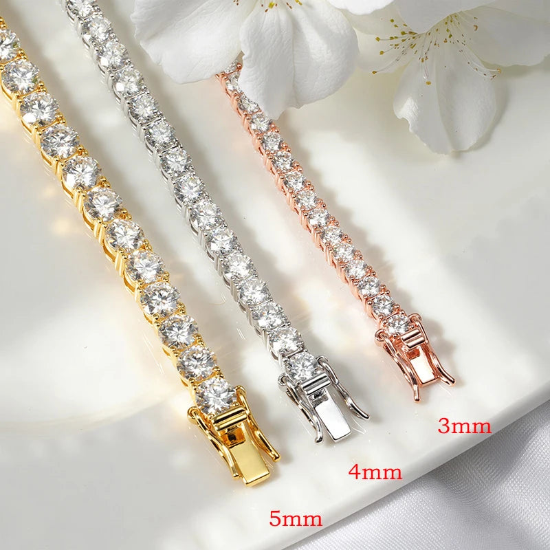 Smyoue 18k Gold Plated Moissanite Tennis Bracelet for Women 3/4/5mm Classic 925 Sterling Silver Certified Bracelet for Men Chain