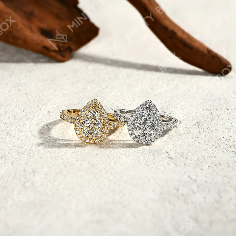 MINTYBOX S925 Sterling Silver Moissanite Engagement Halo Rings for Women 1.15ctw Lab Diamond Ring 18K Gold Plated Fine Jewelry