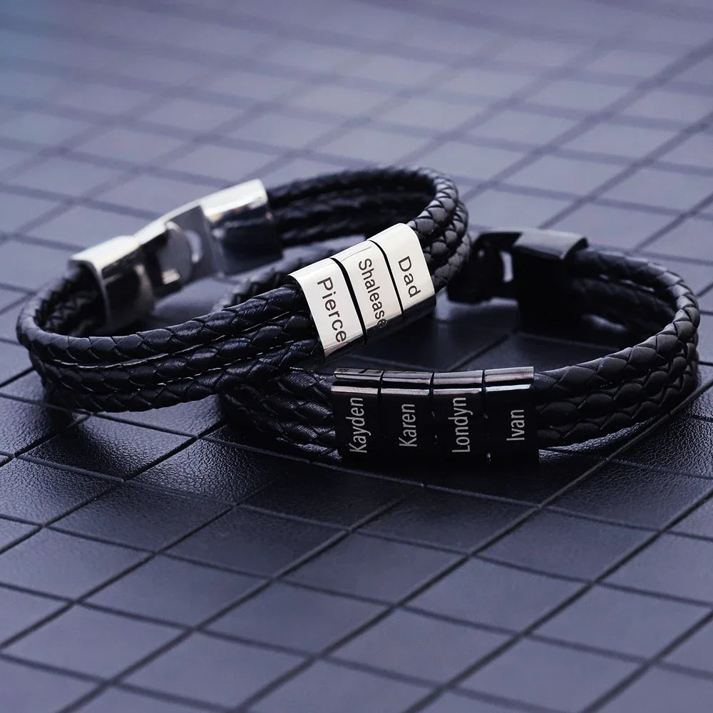 MaiLun Personalized Names Men Leather Bracelet Father's day Gift Customized gift for husband father