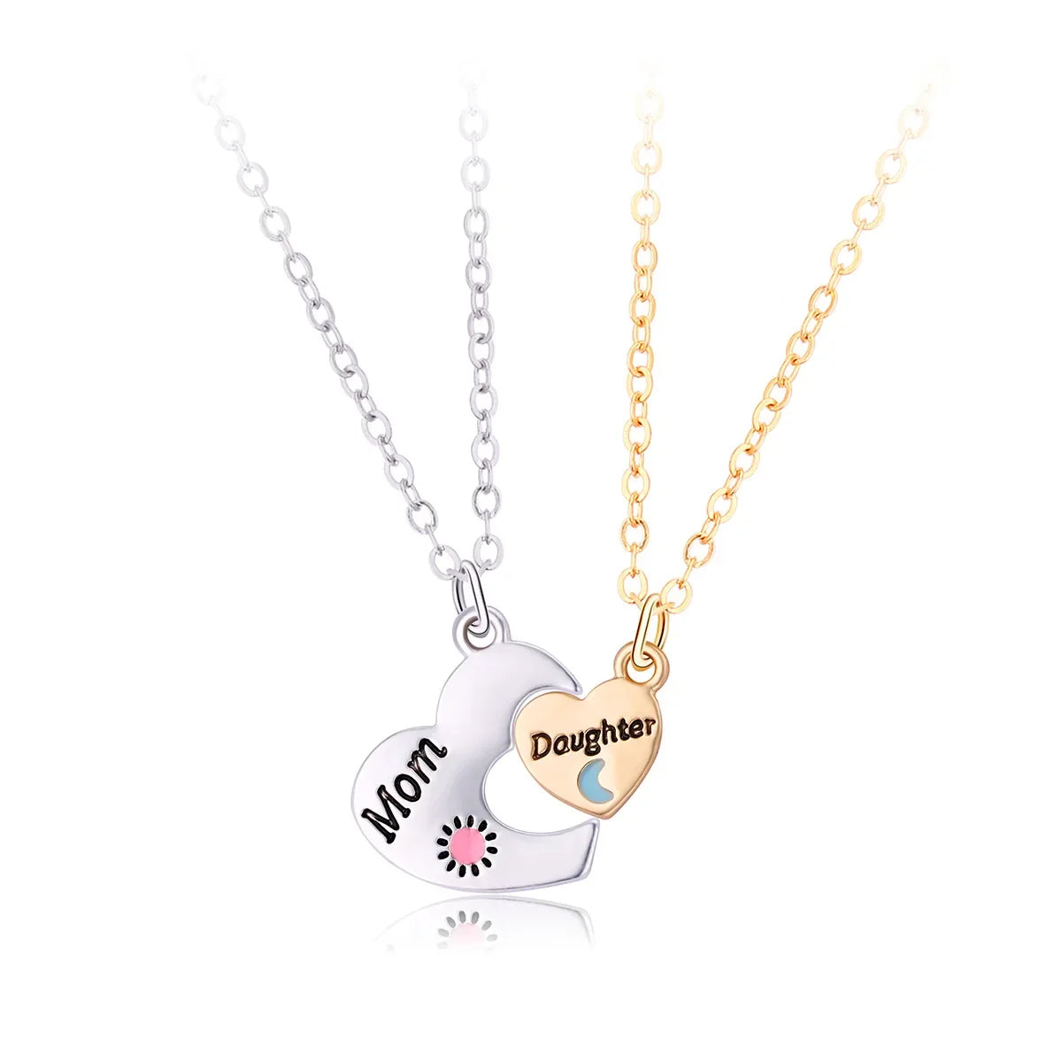 2Pcs Mom Daughter Necklace for Women Girls Fashion Moon Heart Geometry Clavicle Chain Jewelry Trendy Accessories Gifts 2024
