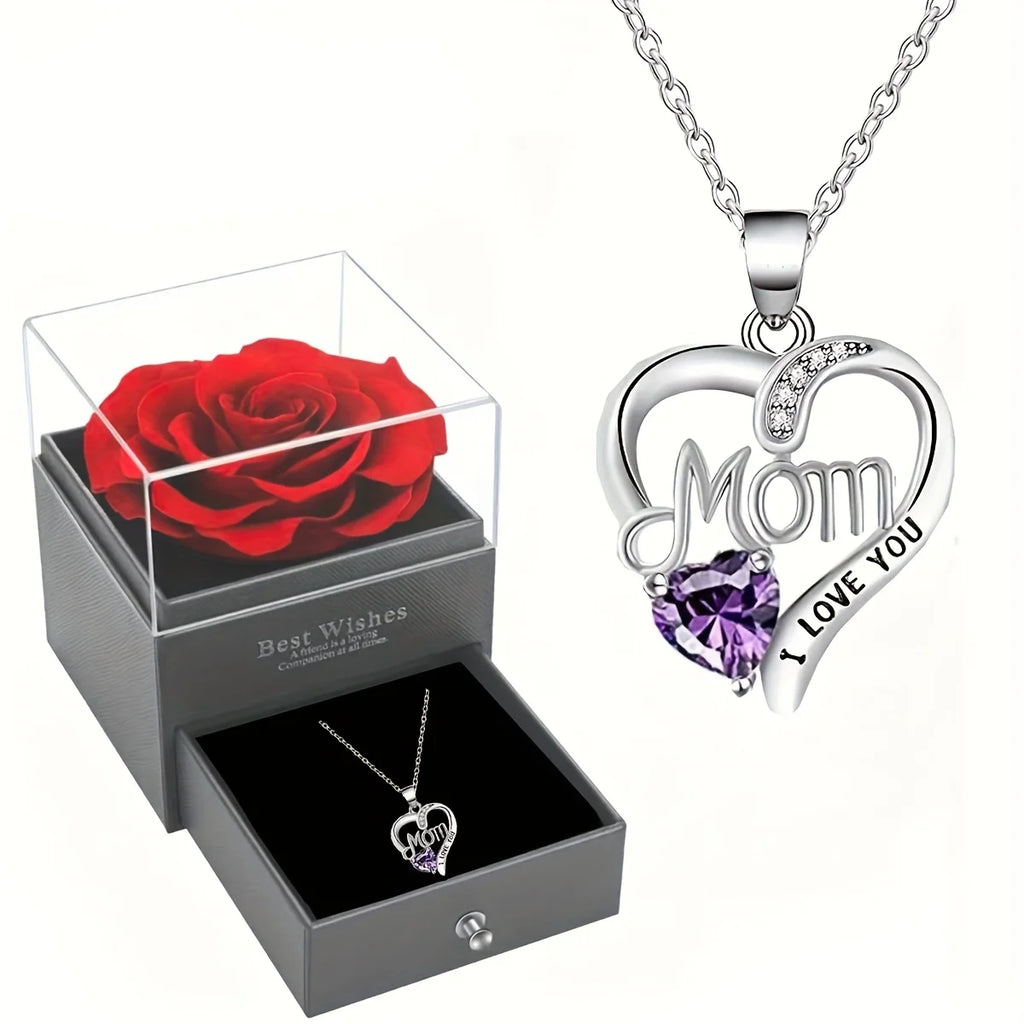 Red rose high-end jewelry gift box, MOM pendant necklace, suitable for Mother's Day, Thanksgiving, Christmas, Valentine's Day