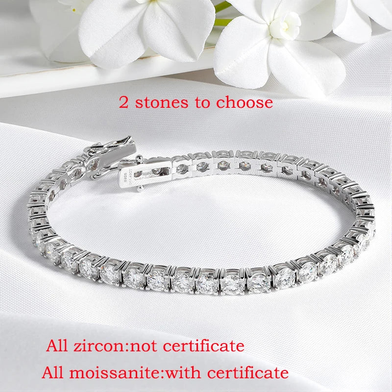 Smyoue 18k Gold Plated Moissanite Tennis Bracelet for Women 3/4/5mm Classic 925 Sterling Silver Certified Bracelet for Men Chain