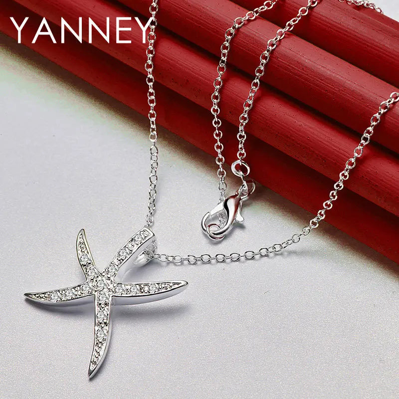 Fashion 925 Sterling Silver 16-30 Inches 30MM Starfish Zircon Necklace For Women Charm Jewelry Party Gift Wedding