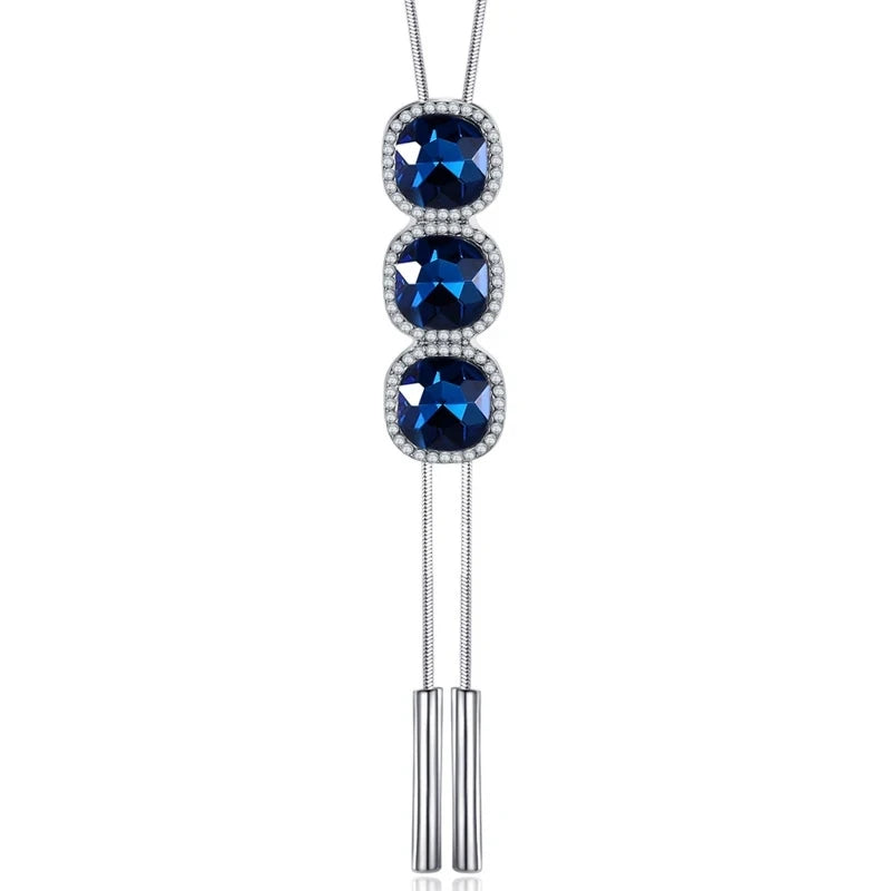 Luxury Jewelry Blue Crystal Tassel Long Necklace High-end Feeling Woman Mothers Day Gifts 2024