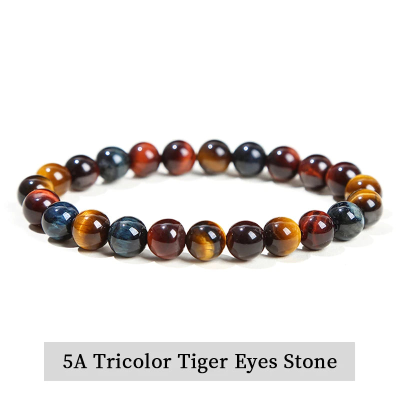 JD Natural Stone Beads Bracelet Amethyst Tiger Eye Crystal Quartz Agate Gem Beads Bangles Women Men Reiki Healling Jewelry Gift
