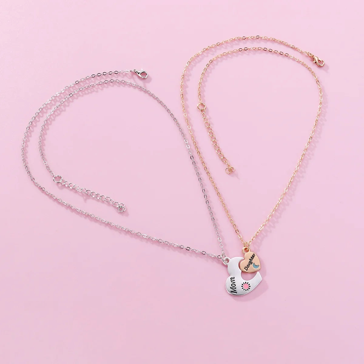 2Pcs Mom Daughter Necklace for Women Girls Fashion Moon Heart Geometry Clavicle Chain Jewelry Trendy Accessories Gifts 2024
