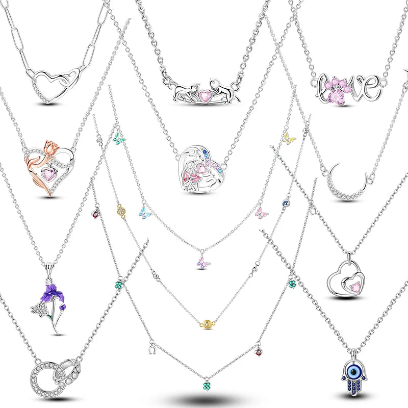 Original 925 Silver Necklace For Woman Heart Shape Moon Dreamcatcher Jewelry Gift