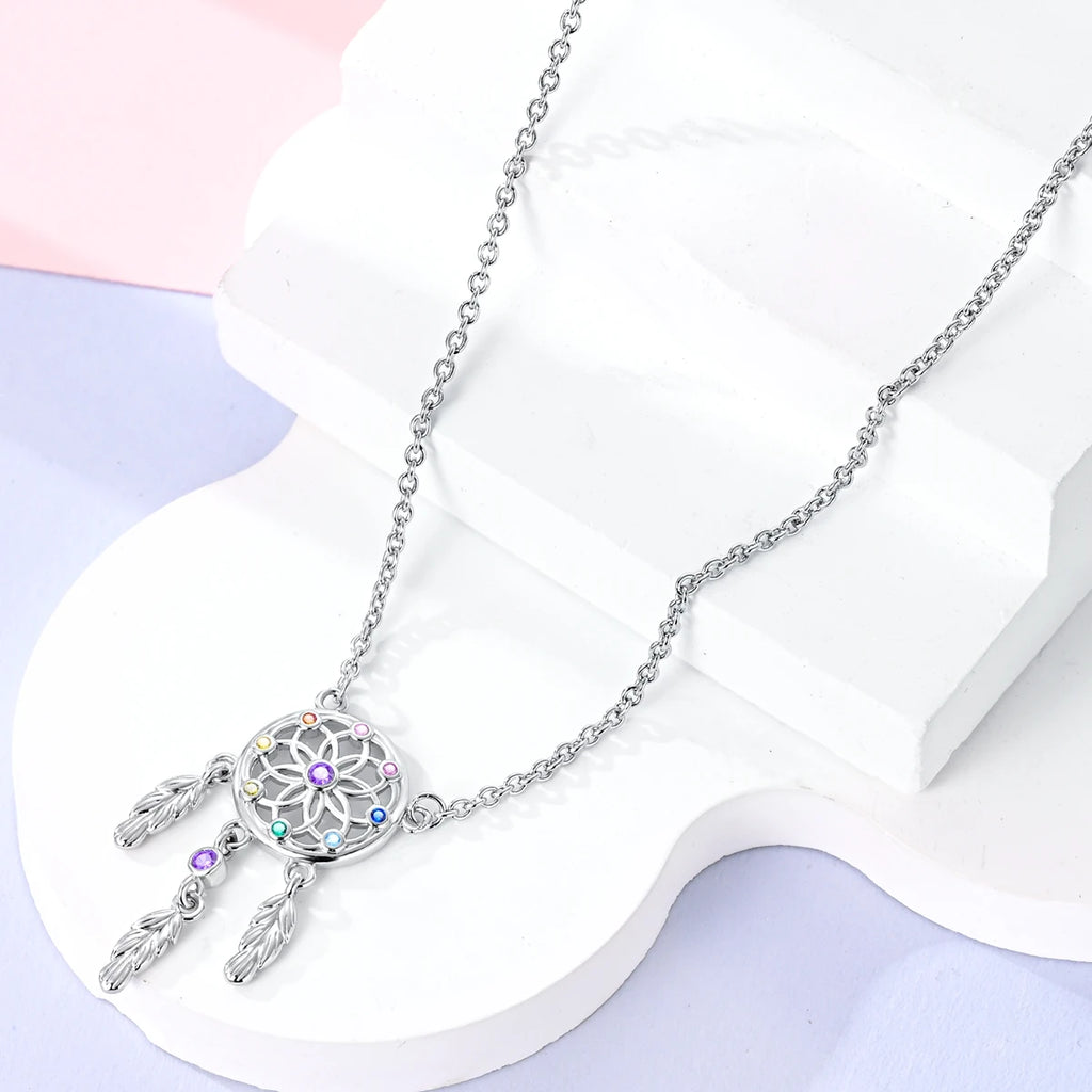 Original 925 Silver Necklace For Woman Heart Shape Moon Dreamcatcher Jewelry Gift