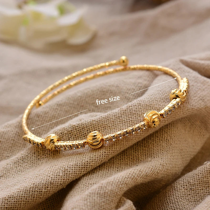 24K Gold Color Arabic Copper Bracelets for Women Men | Dubai Style Adjustable Openable Bangle | Hypoallergenic Unisex Fashion Je