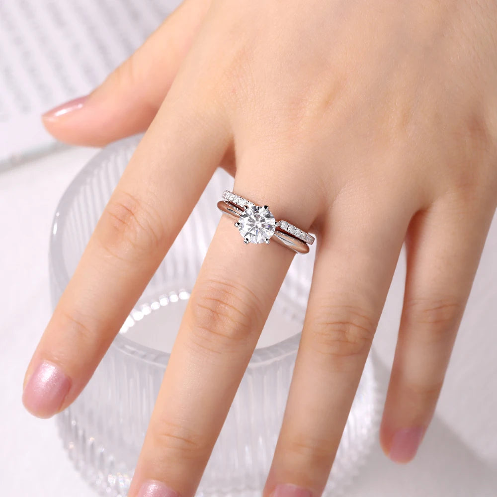 LinkerLove Half Eternity Moissanite Open Ring for Women Stackable Wedding Band S925 Sterling Silver Diamond Rings Jewelry Gifts