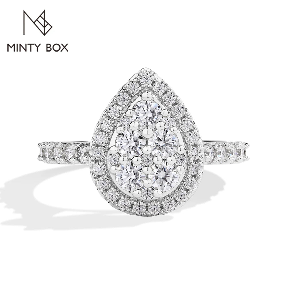 MINTYBOX S925 Sterling Silver Moissanite Engagement Halo Rings for Women 1.15ctw Lab Diamond Ring 18K Gold Plated Fine Jewelry
