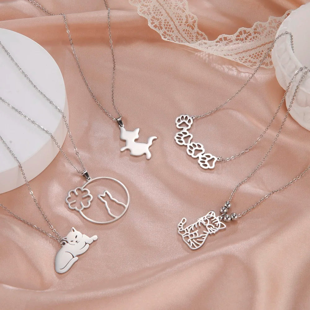 Cazador Cute Animal Cat Pendant Necklace for Women Girls Lovely Paw Choker Neck Chain Stainless Steel Jewelry Birthday Gift 2026