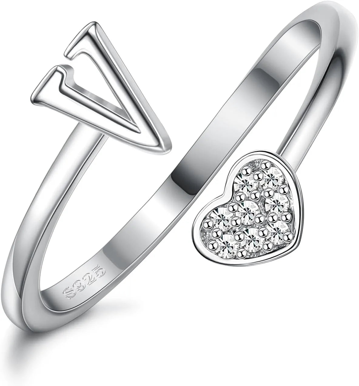 Fansilver Initial Rings 925 Sterling Silver Heart Initial Stackable Adjustable Ring Cute Heart Alphabet Rings Gift for Her