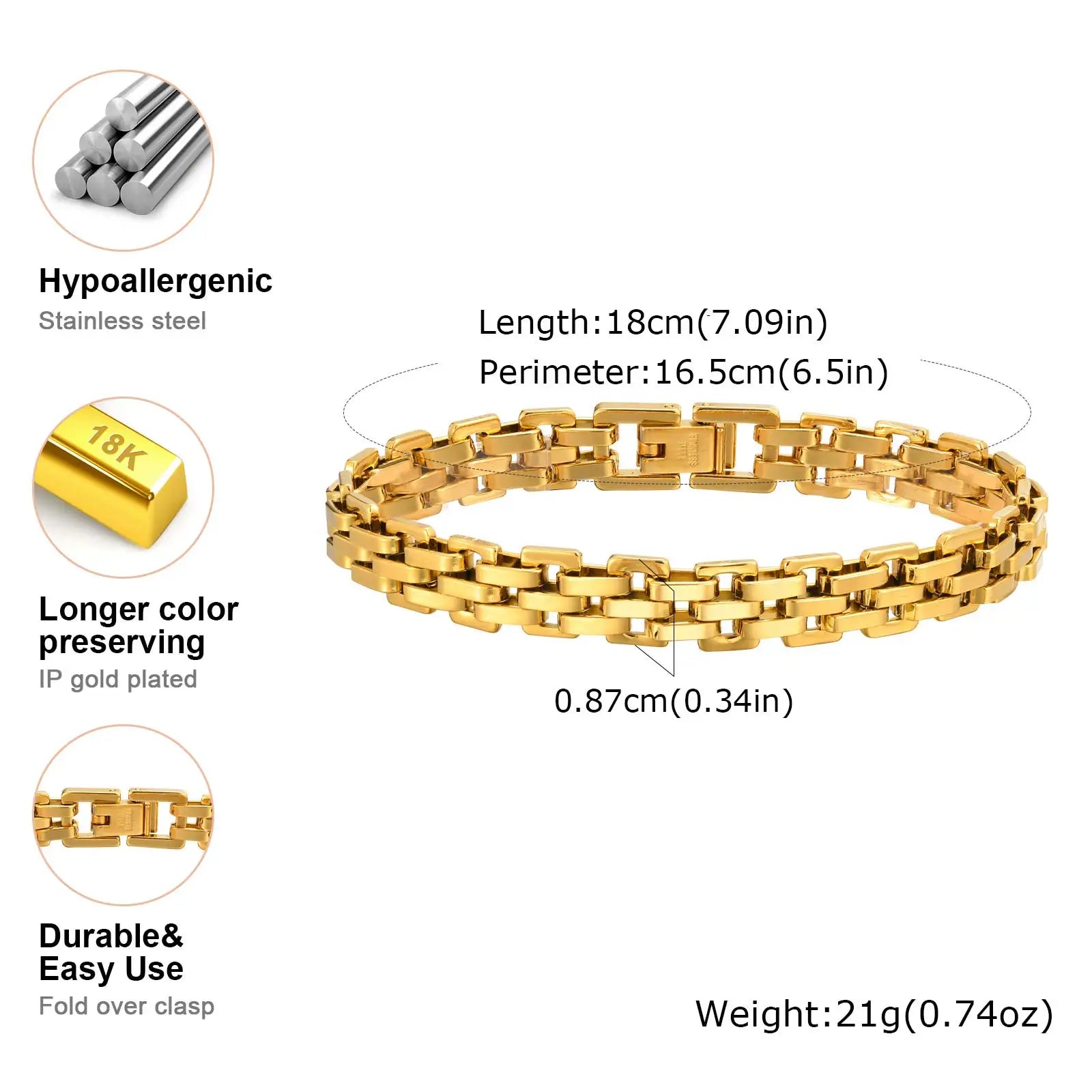 Prjewel Women's Watch Strap Bracelet Gold Color Stainless Steel Bracelet Fashion Party Waterproof Jewelry for Women Girl Gifts