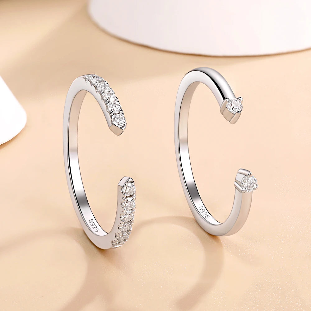 LinkerLove Half Eternity Moissanite Open Ring for Women Stackable Wedding Band S925 Sterling Silver Diamond Rings Jewelry Gifts