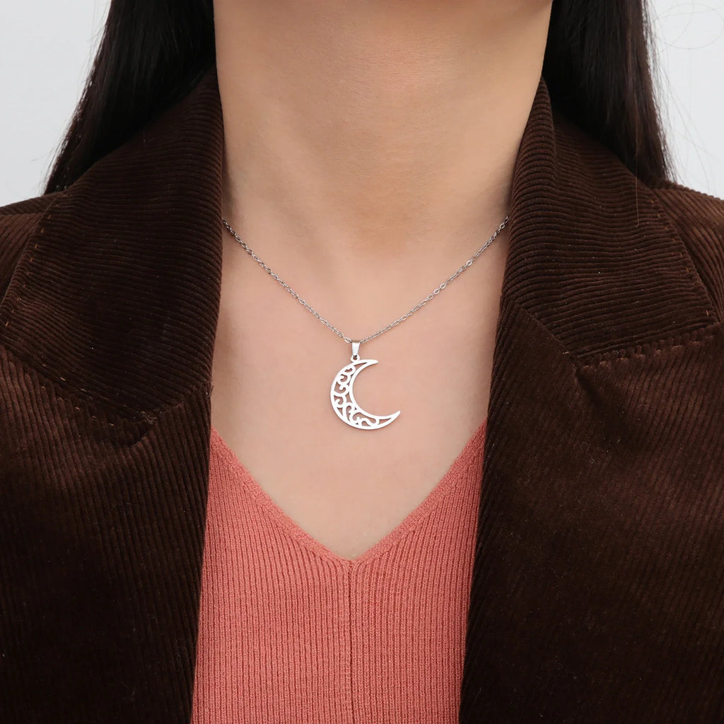 Skyrim Violin Love Rune Moon Octagonal Star Pendant Stainless Steel Necklace Women's Fashion Party Valentine's Day Gift Jewelry