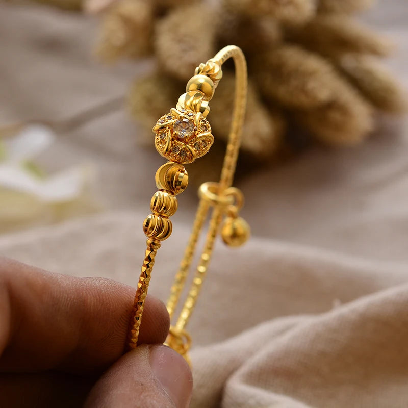 24K Gold Color Arabic Copper Bracelets for Women Men | Dubai Style Adjustable Openable Bangle | Hypoallergenic Unisex Fashion Je