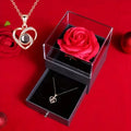 Permanent Rose Gift Box with Necklace, for Mom, Lover, Couple, Best Friend, Mother's Day, Christmas, New Year, Party, Birthday